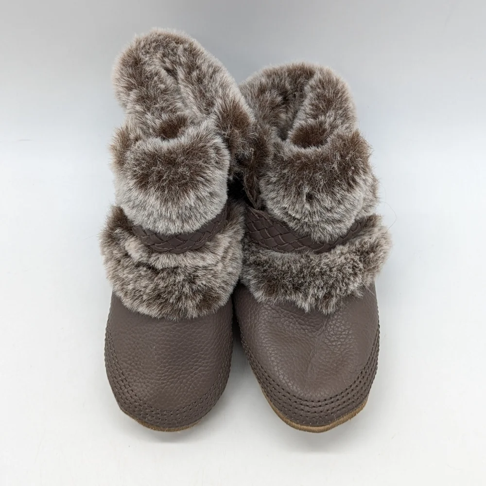 Robeez Brown Leather Faux Fur Baby Boot Shoe 18-24mo